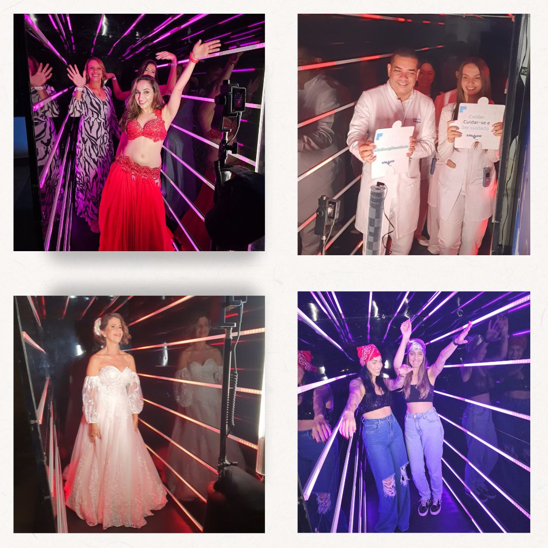 Pessoas interagindo dentro do Túnel de LED da Smile Print